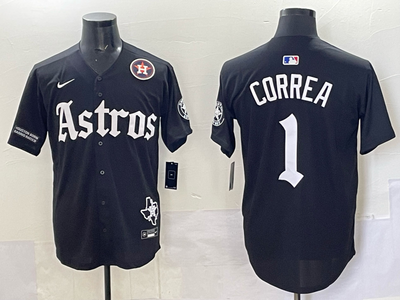 Men 2025 Houston Astros 1 Correa black Game Nike MLB Jersey style 0017